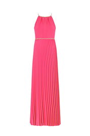 CHAIN HALTER PLEATED MAXI DRESS