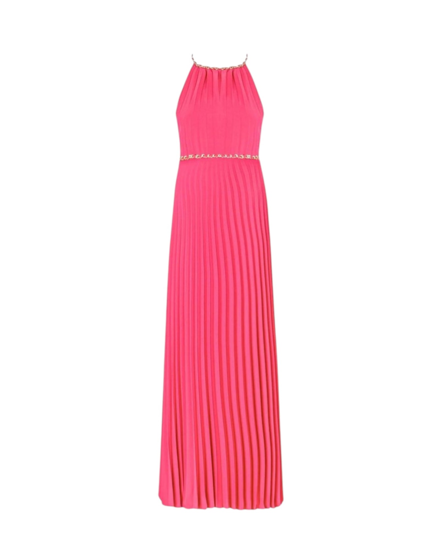 CHAIN HALTER PLEATED MAXI DRESS