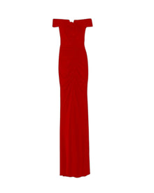 RUCHED OFF-SHOULDER EVENING GOWN
