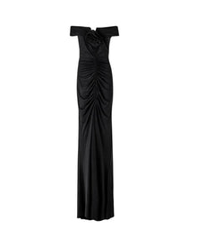 RUCHED OFF-SHOULDER EVENING GOWN