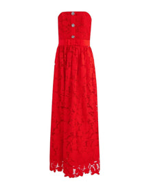 LACE MAXI DRESS WITH CRYSTAL BUTTONS