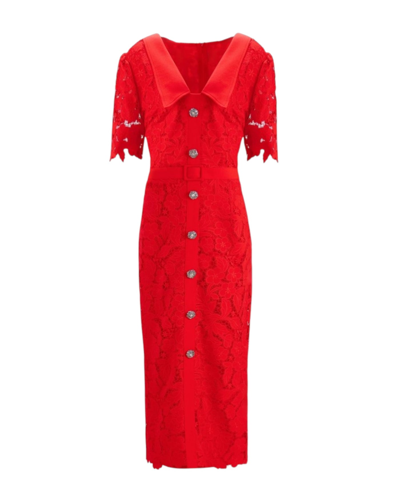 LACE MIDI DRESS WITH WIDE COLLAR
