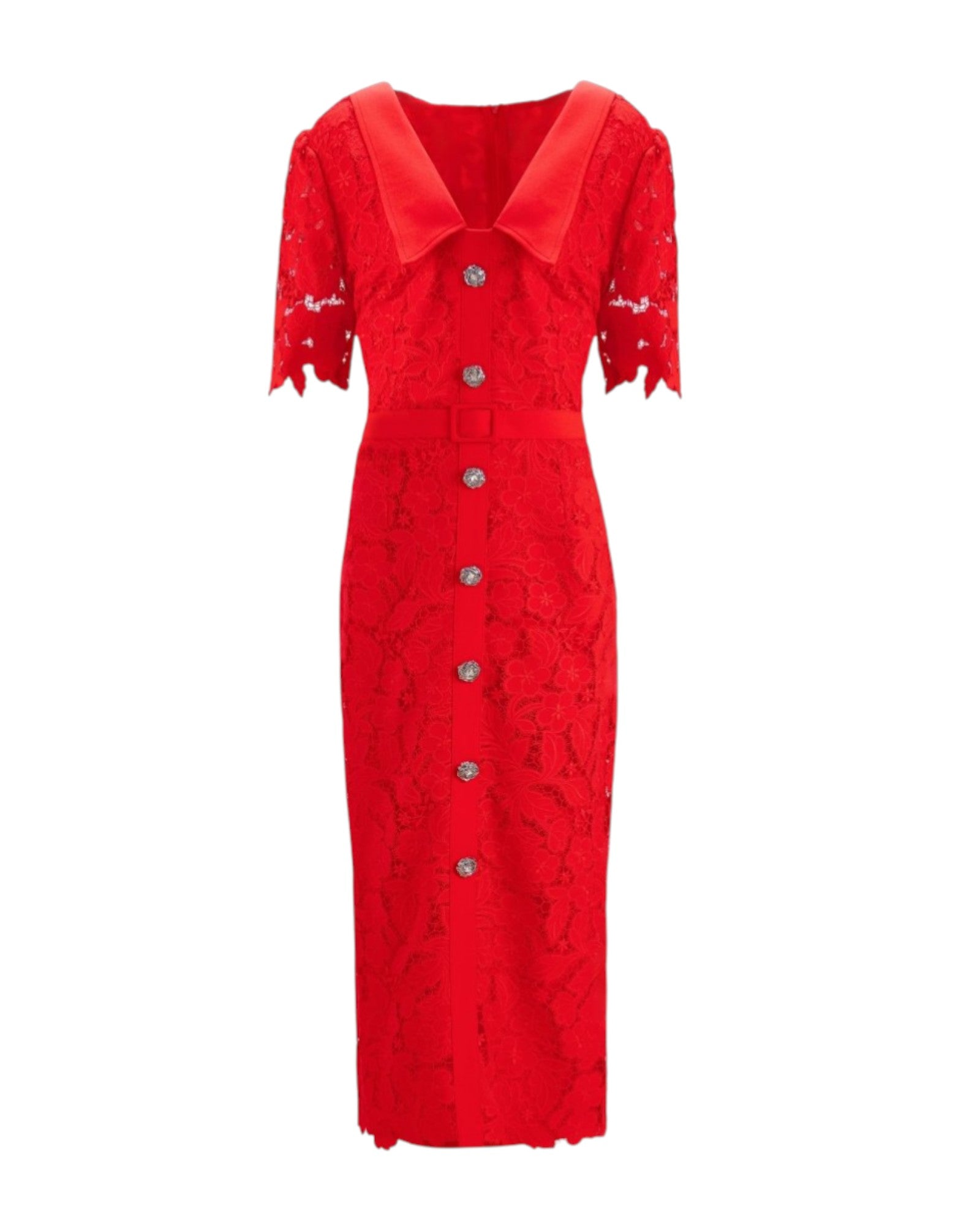 LACE MIDI DRESS WITH WIDE COLLAR
