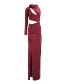 ASYMMETRIC CUTOUT RUCHED GOWN