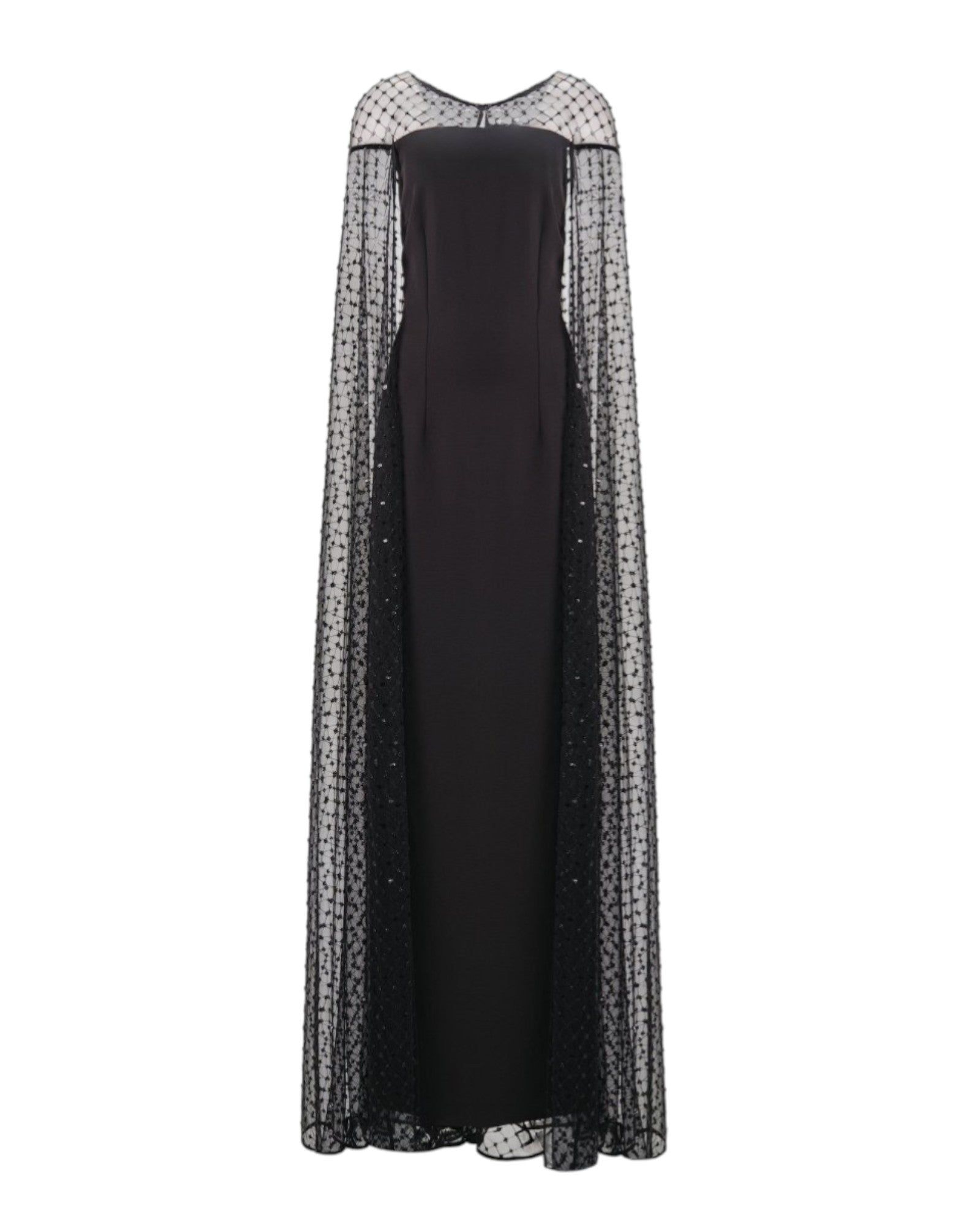 EMBELLISHED CAPE EVENING GOWN
