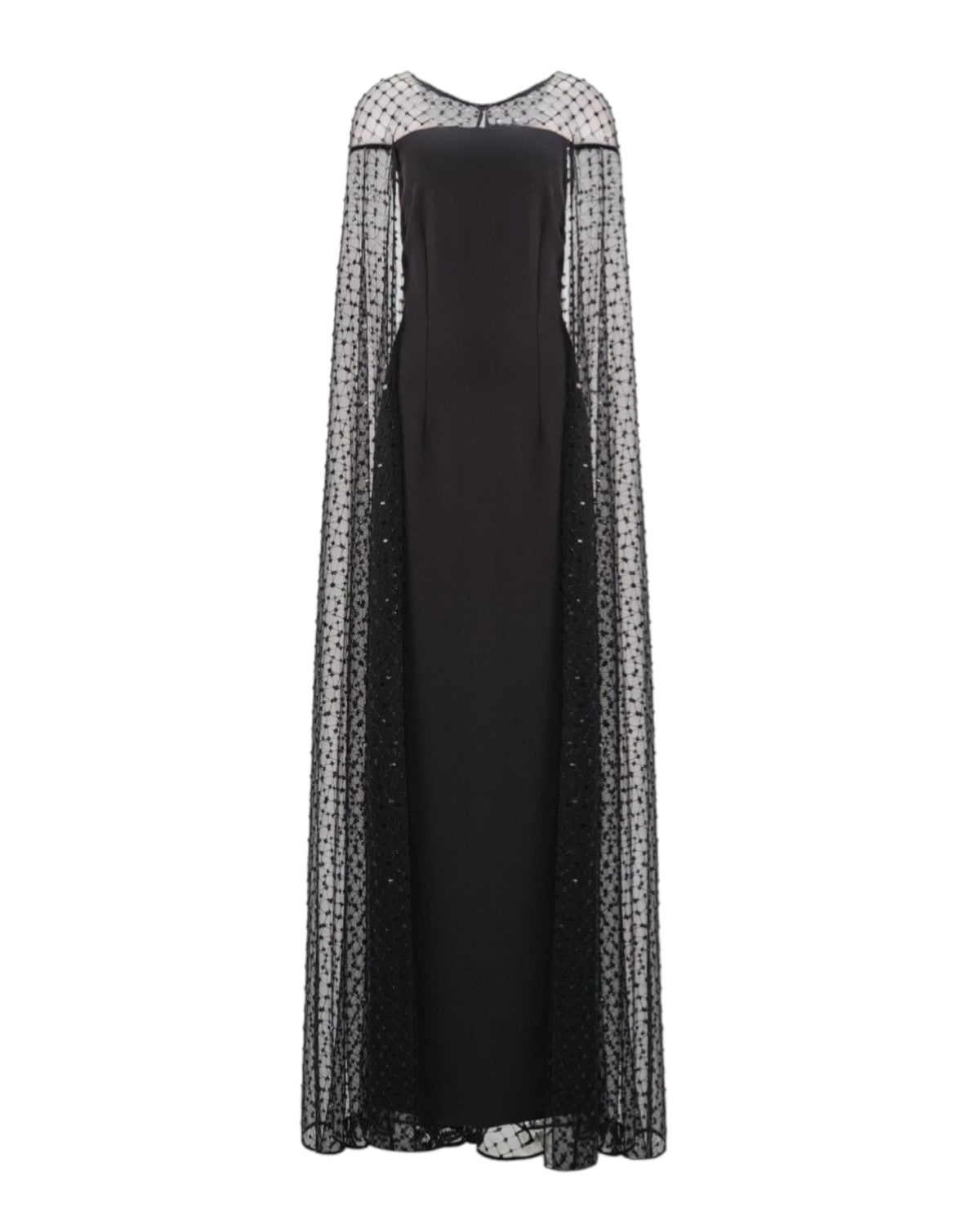 EMBELLISHED CAPE EVENING GOWN