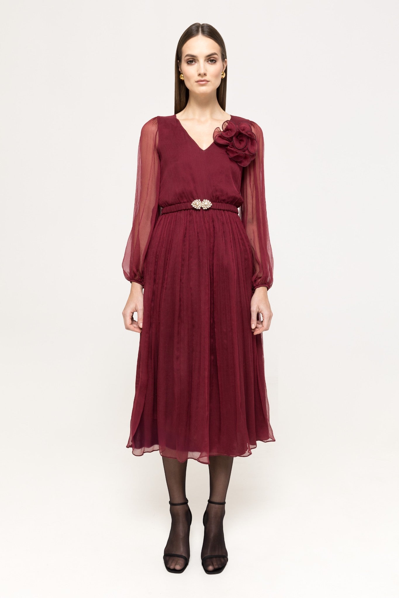 FLORAL APPLIQUÉ MIDI DRESS