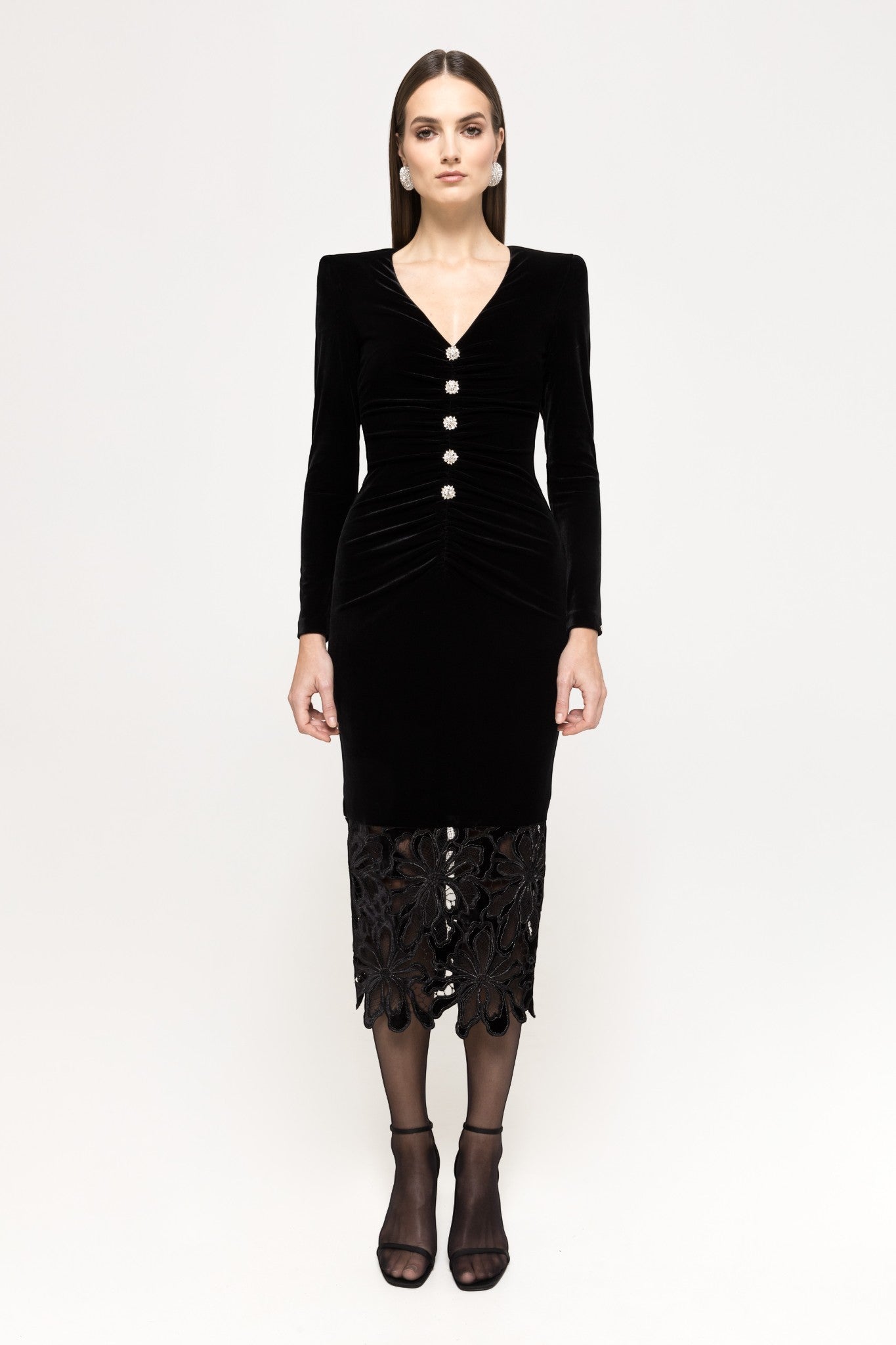 VELVET LACE MIDI DRESS