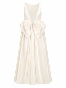 GATHERED SATIN BOW WAIST GOWN