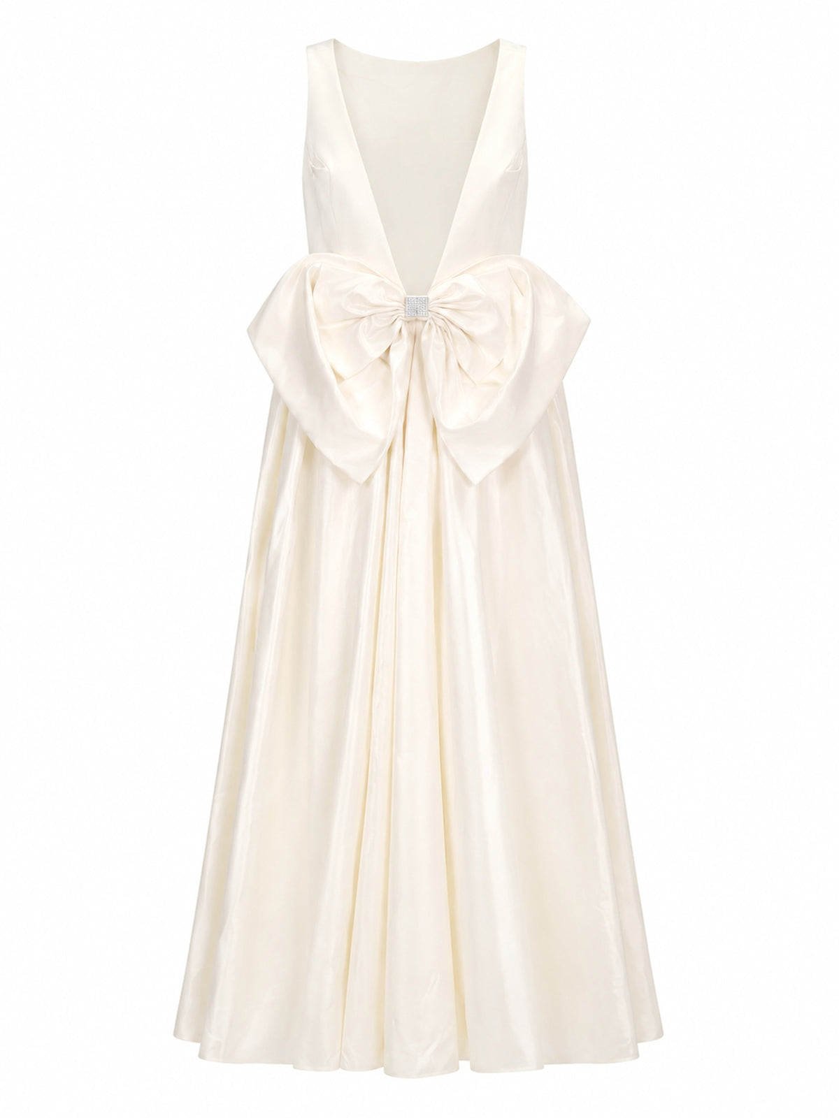 GATHERED SATIN BOW WAIST GOWN