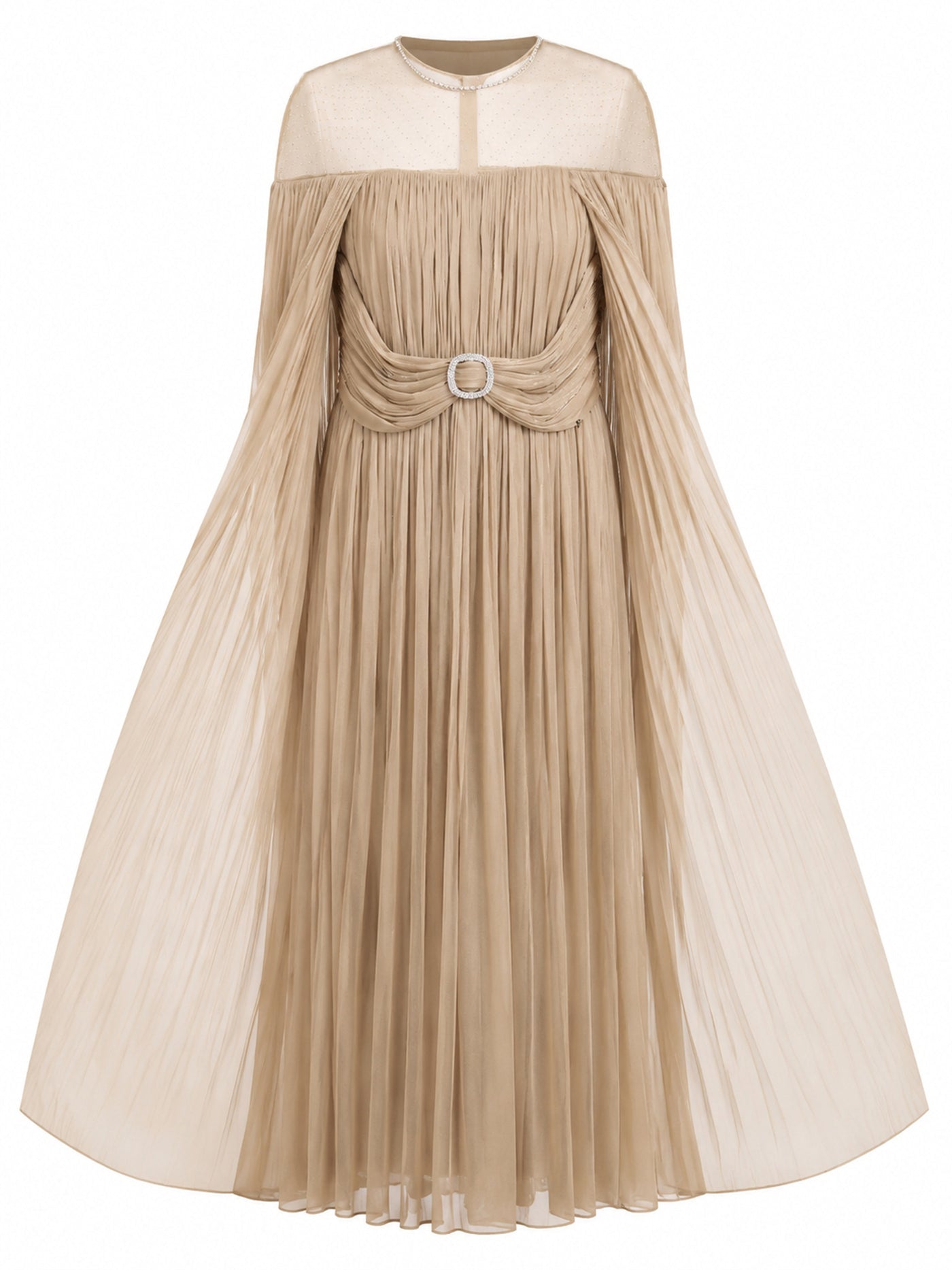 PLEATED CHIFFON CAPE GOWN
