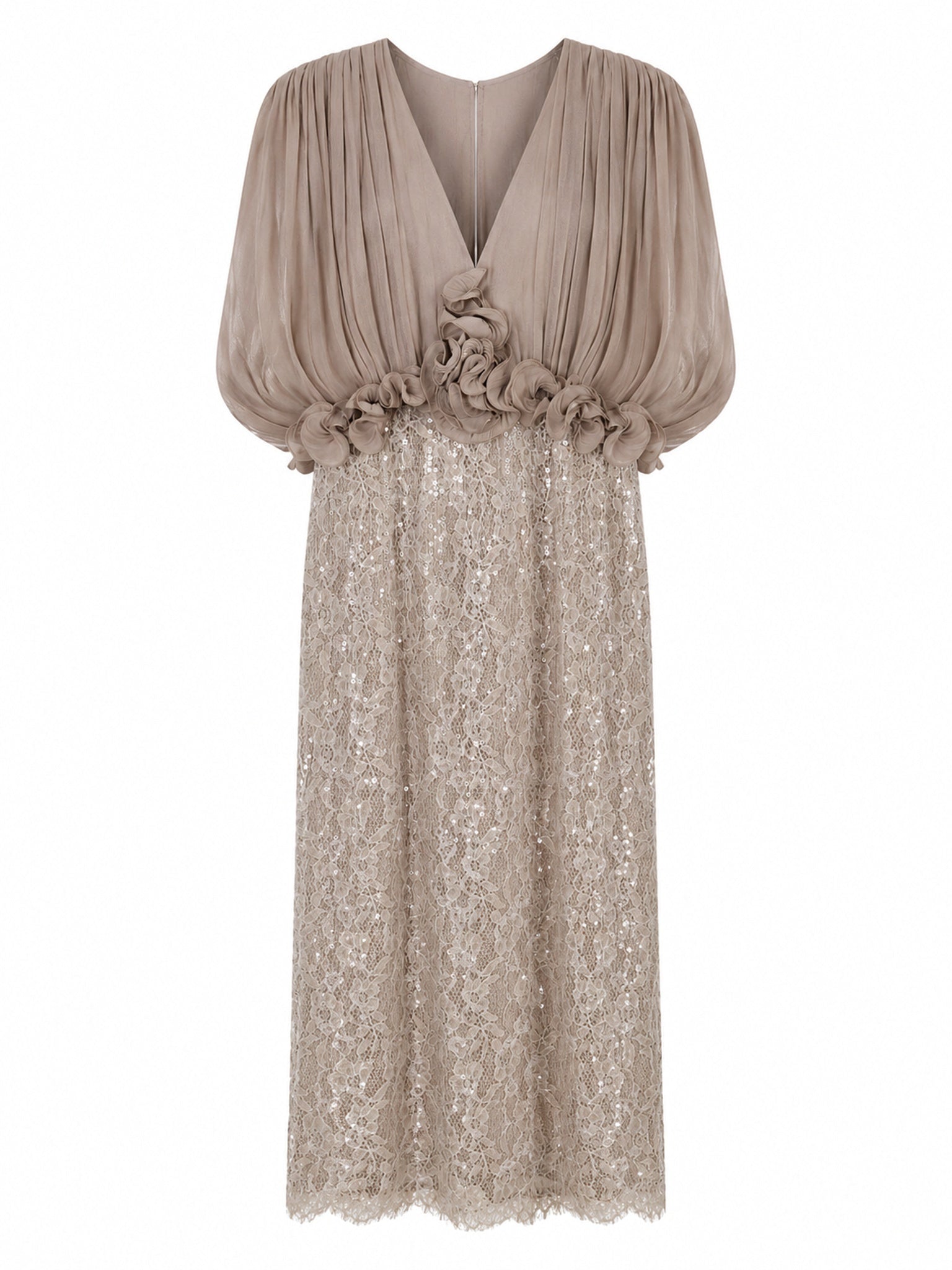 PLEATED BLOUSON LACE MIDI DRESS