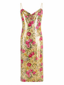 SEQUINED FLORAL SLIP DRESS