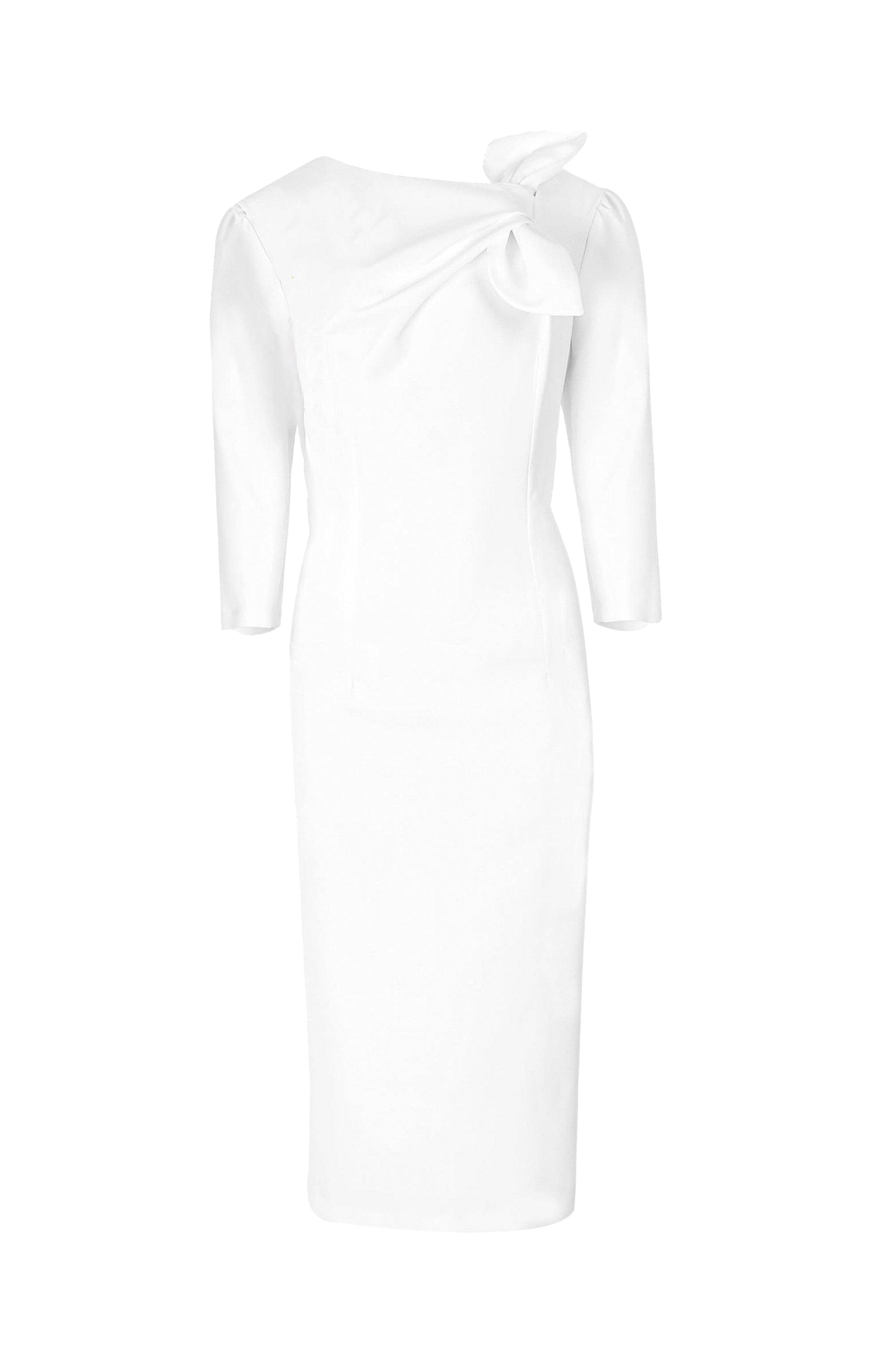 STRUCTURED BOW-SHOULDER PENCIL DRESS