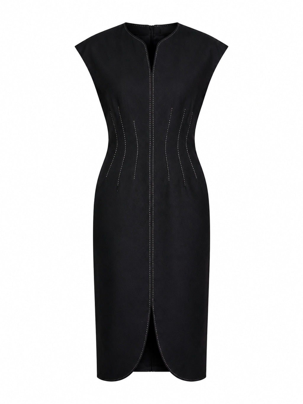 TOPSTITCH DETAIL V-NECK MIDI DRESS