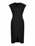 TOPSTITCH DETAIL V-NECK MIDI DRESS