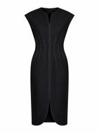 TOPSTITCH DETAIL V-NECK MIDI DRESS