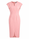 TOPSTITCH DETAIL V-NECK MIDI DRESS