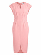 TOPSTITCH DETAIL V-NECK MIDI DRESS
