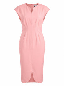 TOPSTITCH DETAIL V-NECK MIDI DRESS