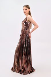 METALLIC PLEATED EVENING DRESS