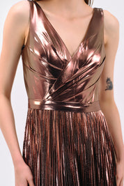 METALLIC PLEATED EVENING DRESS