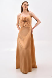 SATIN FLORAL DETAIL DRESS