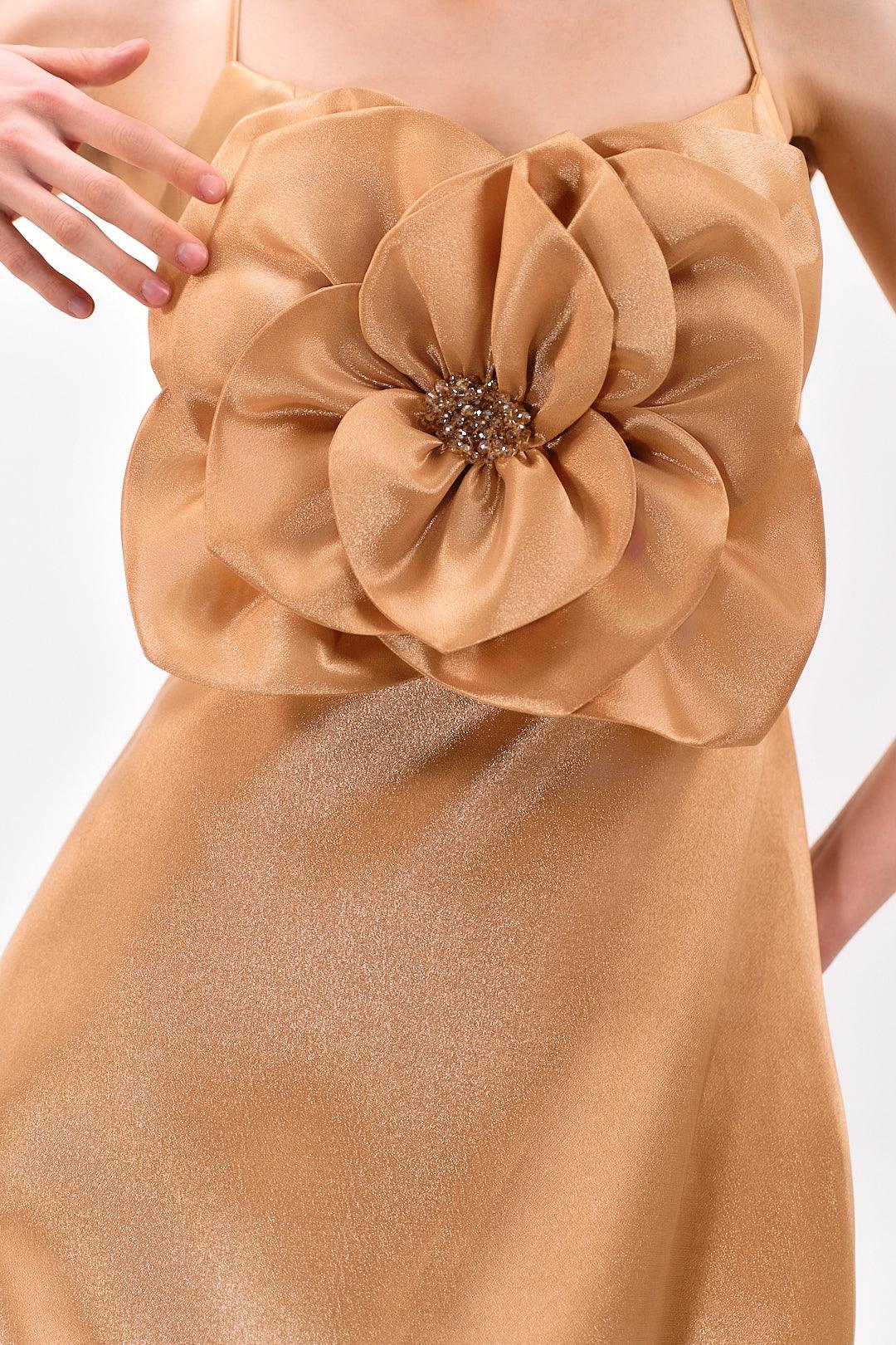 SATIN FLORAL DETAIL DRESS