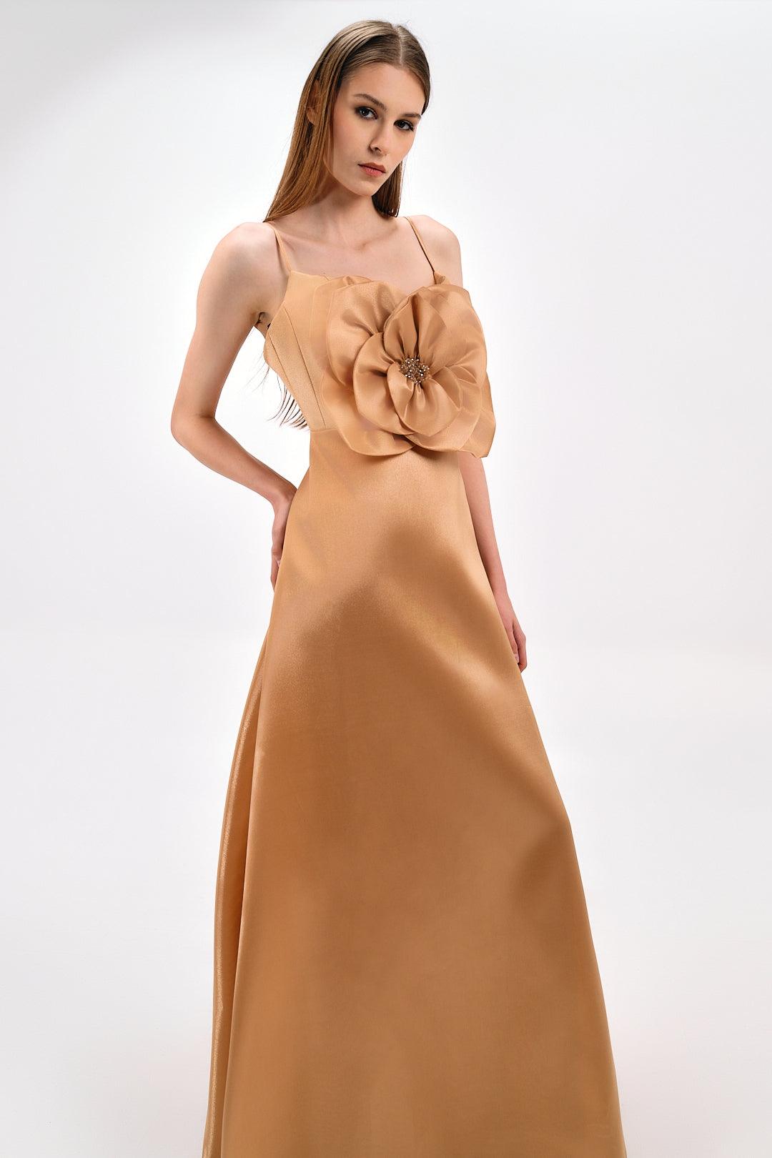 SATIN FLORAL DETAIL DRESS