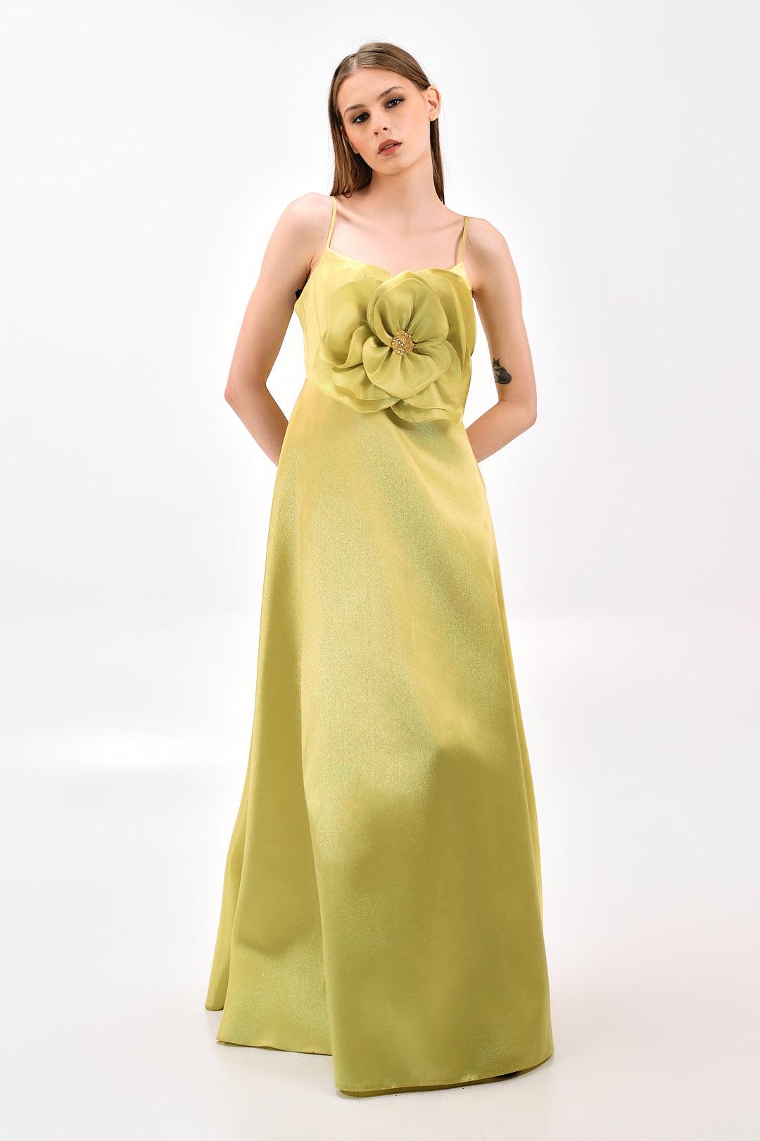 SATIN FLORAL DETAIL DRESS