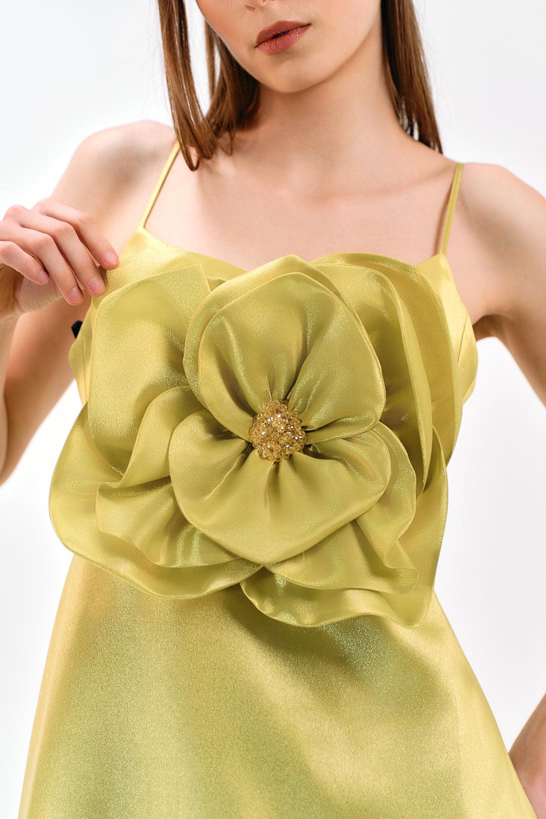 SATIN FLORAL DETAIL DRESS