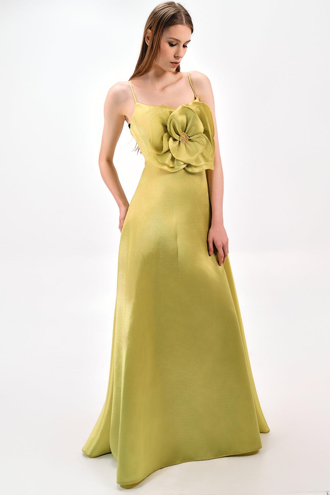 SATIN FLORAL DETAIL DRESS