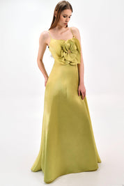 SATIN FLORAL DETAIL DRESS