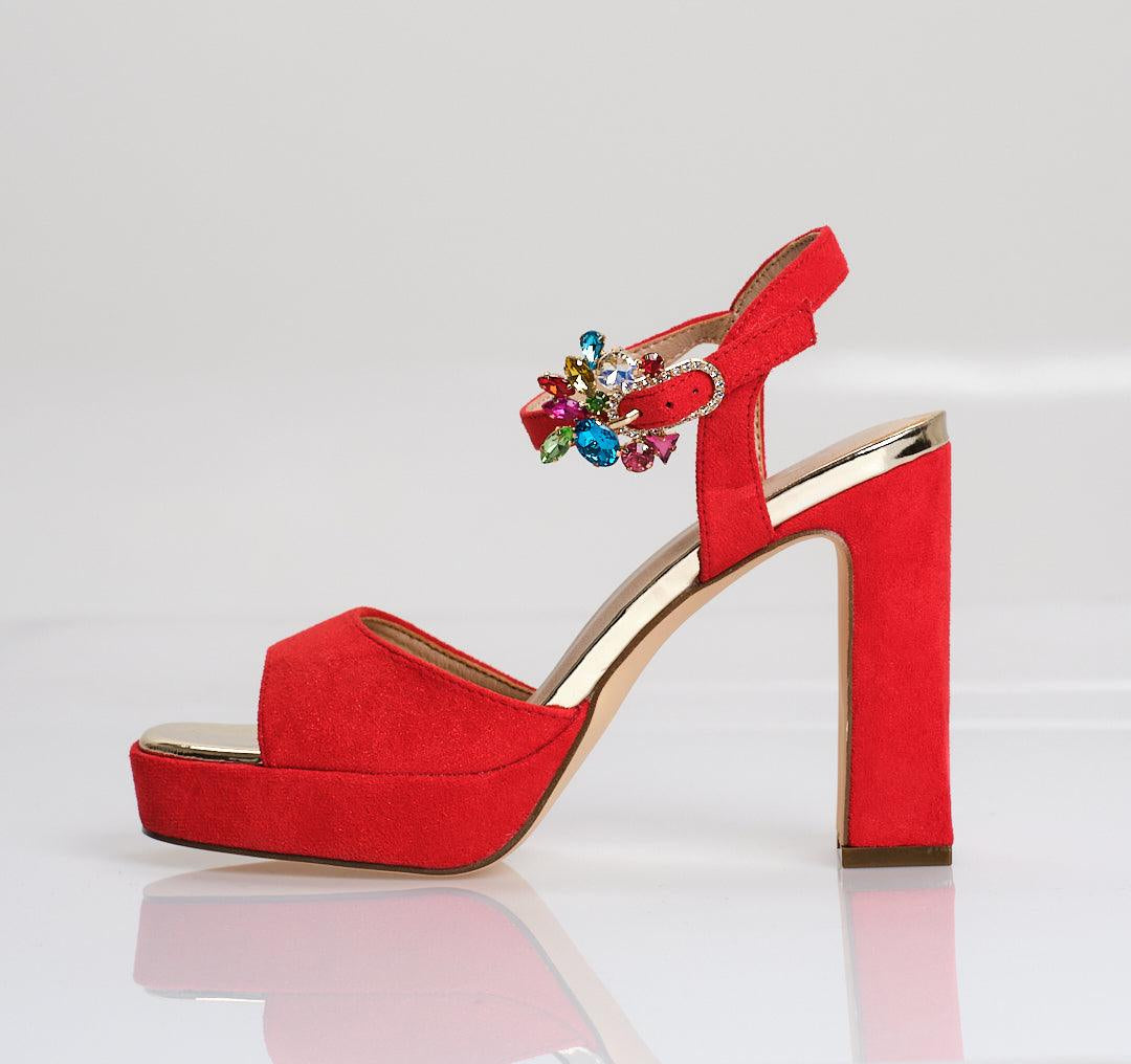 Sparkling Multicolored Crystal Buckle High Heels