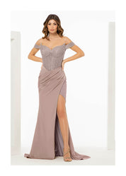 OFF-SHOULDER CORSET DRAPE GOWN