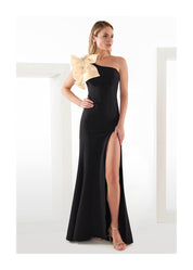 ASYMMETRIC GOWN WITH SCULPTED RUFFLE