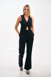 Embellishment Sleeveless Gilet And Trousers