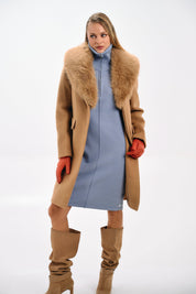 BELTED COAT WITH FUR COLLAR