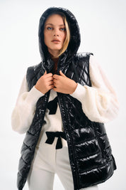 BLACK QUILTED PUFFER GILET