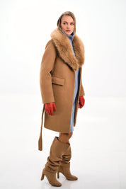 BELTED COAT WITH FUR COLLAR