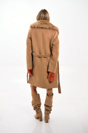 BELTED COAT WITH FUR COLLAR