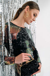 RAINBOW SEQUIN DETAIL MIDI DRESS