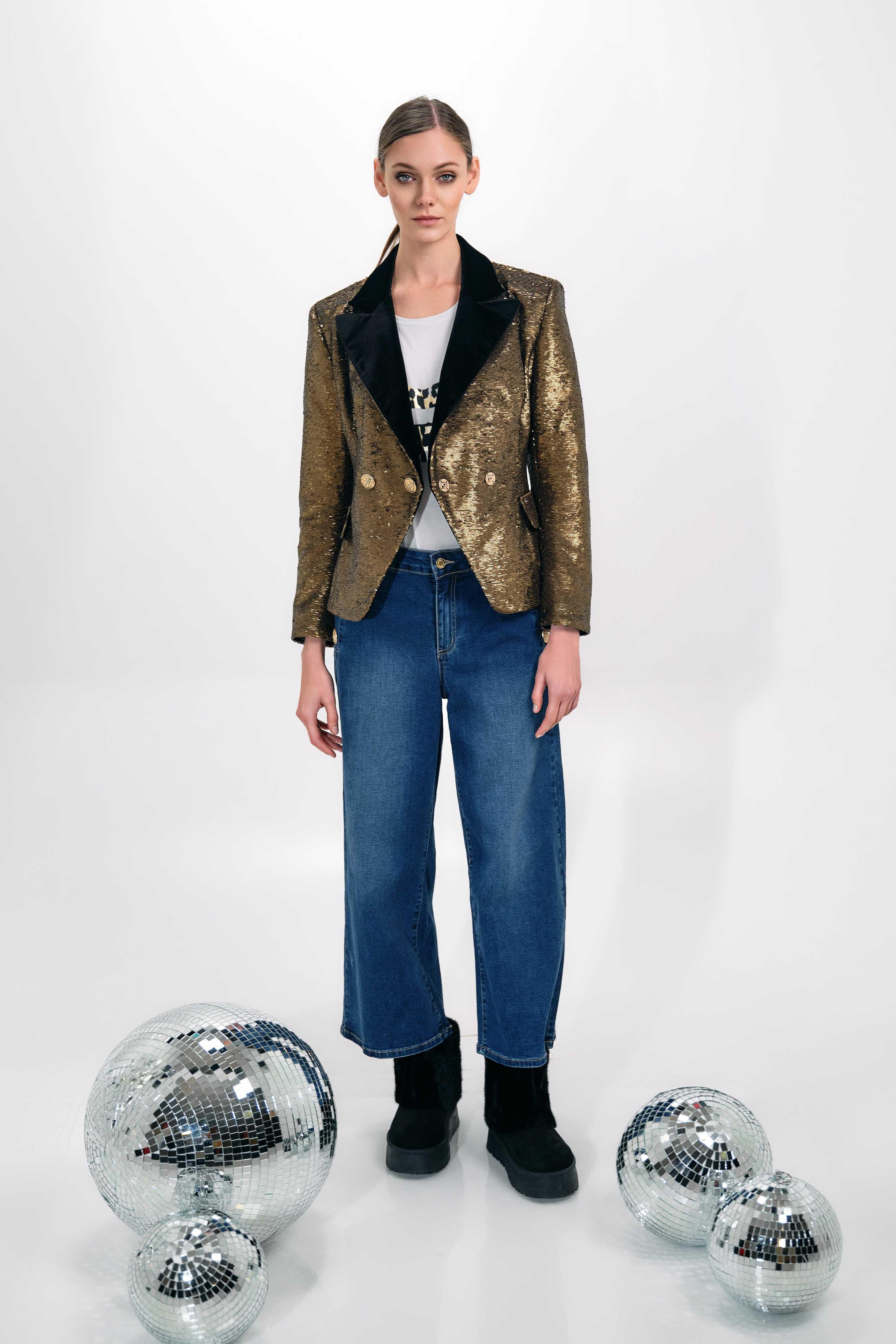 GOLD SEQUIN DOUBLE-BREASTED BLAZER