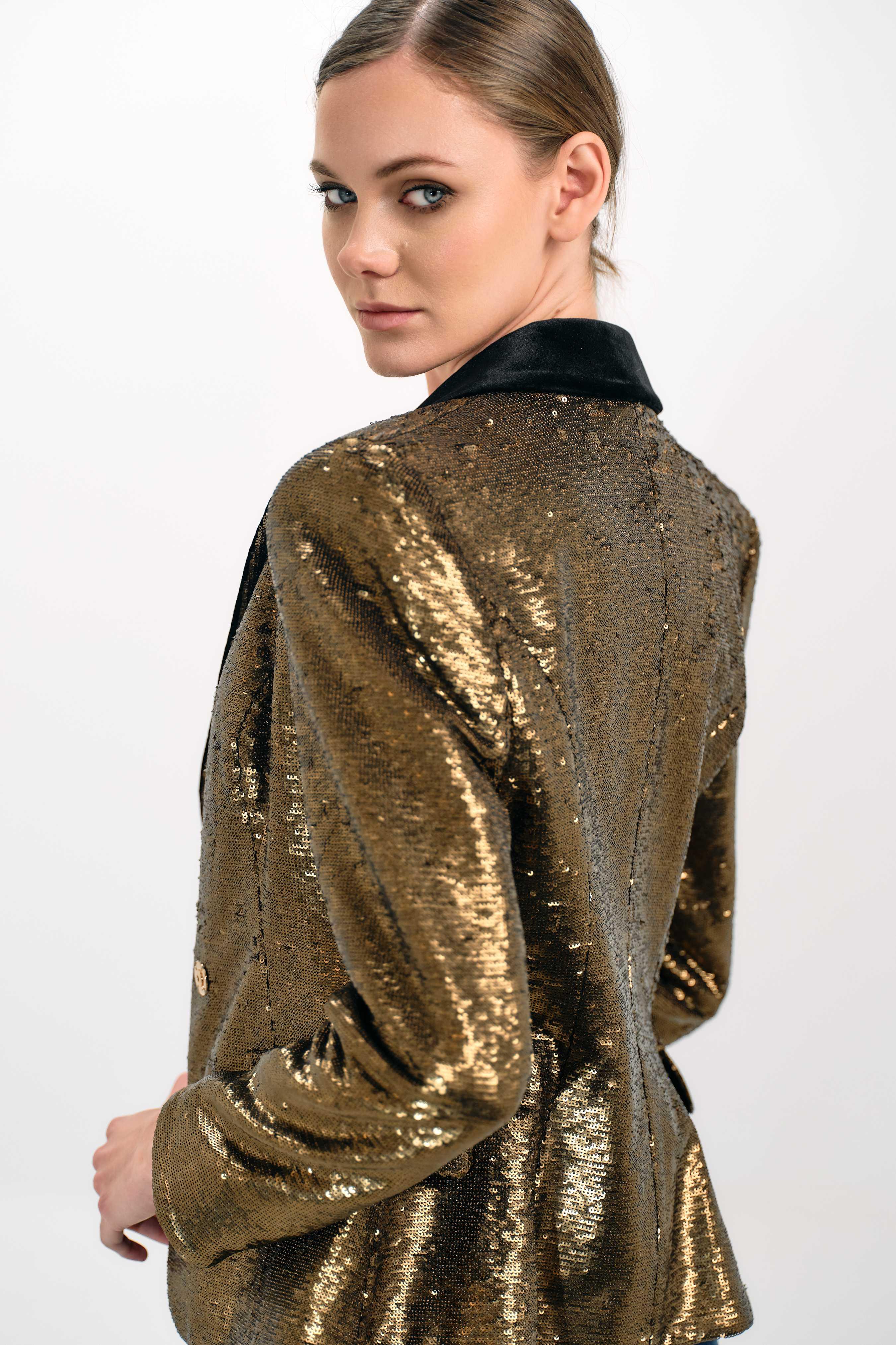 GOLD SEQUIN DOUBLE-BREASTED BLAZER