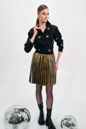 PLEATED METALLIC SKIRT