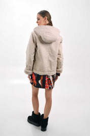 BEIGE HOODED ZIP-UP JACKET