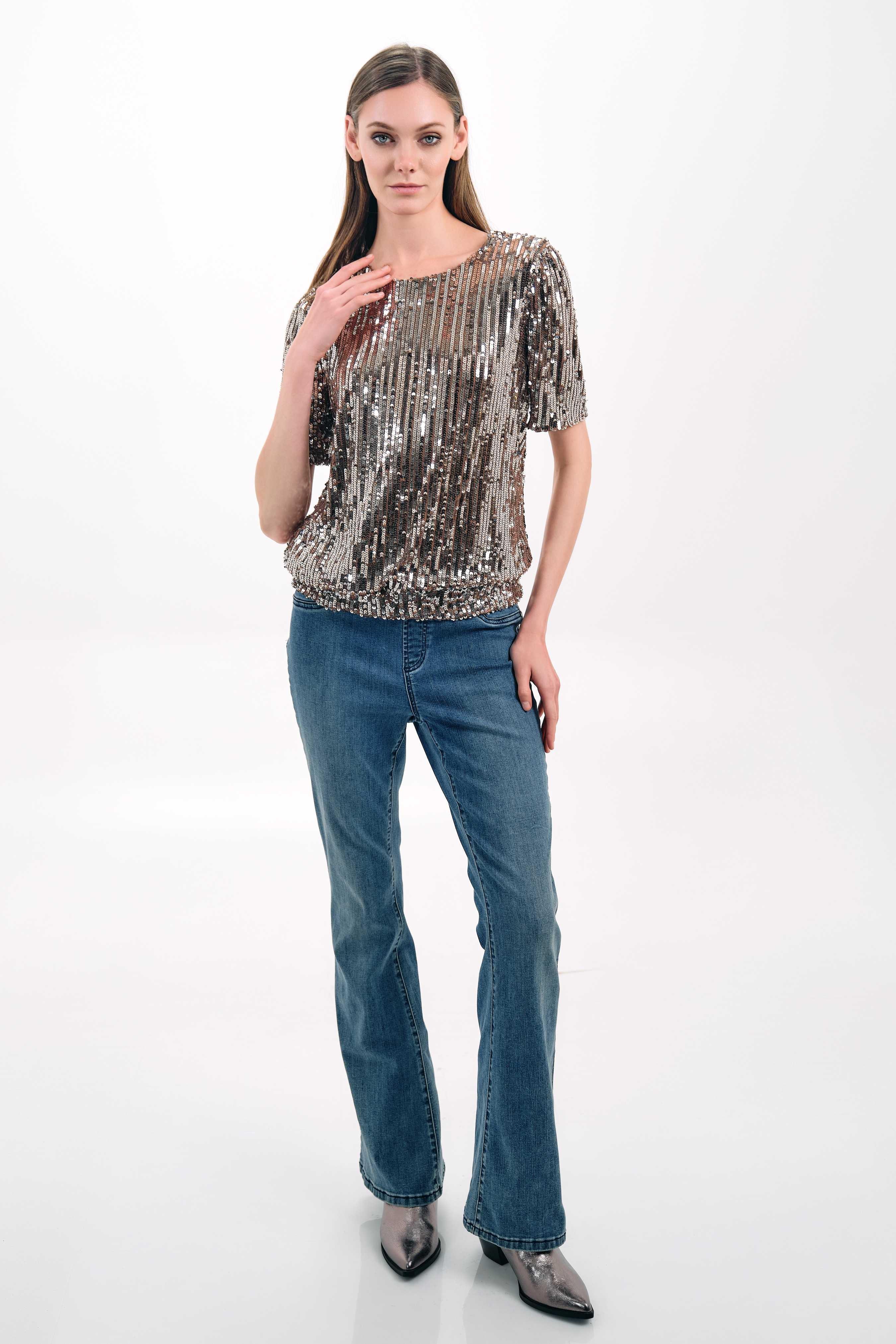 GOLD SEQUIN SHORT-SLEEVE TOP