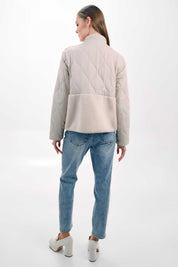 BEIGE QUILTED AND SHERPA PANEL JACKET