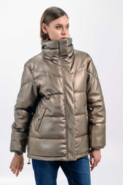 GOLD PUFFER JACKET WITH HIGH COLLAR