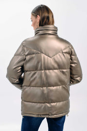 GOLD PUFFER JACKET WITH HIGH COLLAR